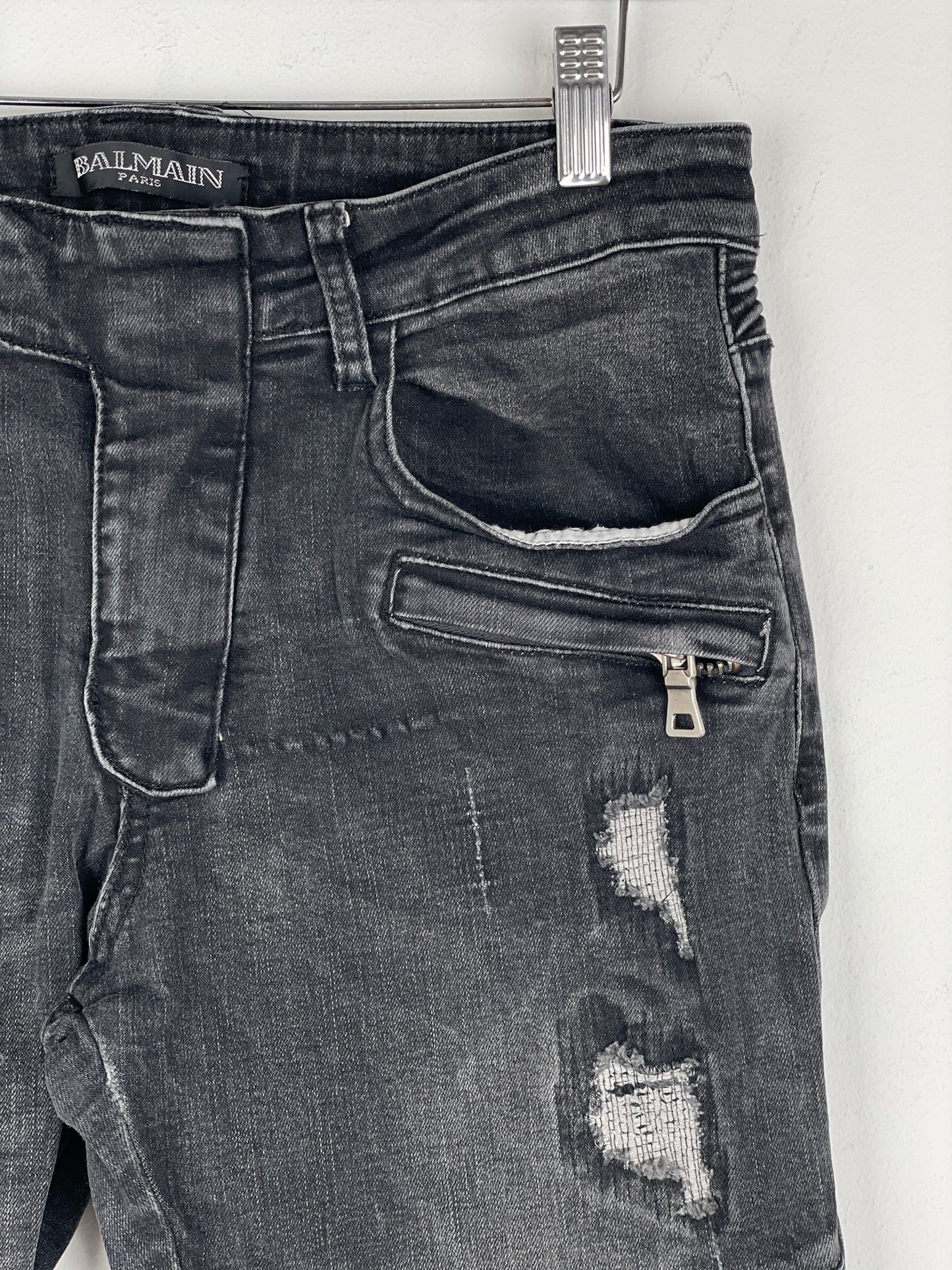 Balmain Repaired Biker Denim Jeans