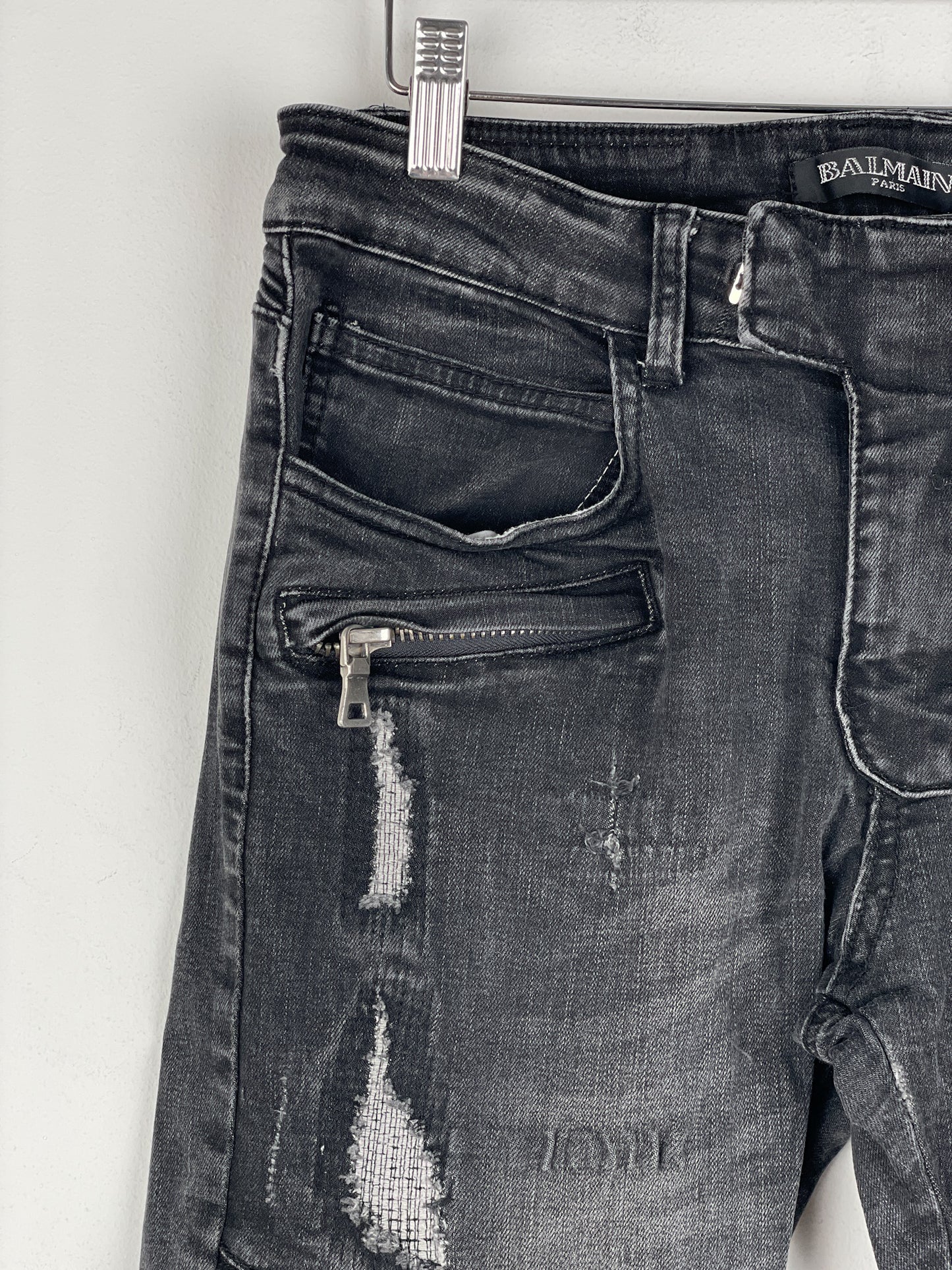 Balmain Repaired Biker Denim Jeans