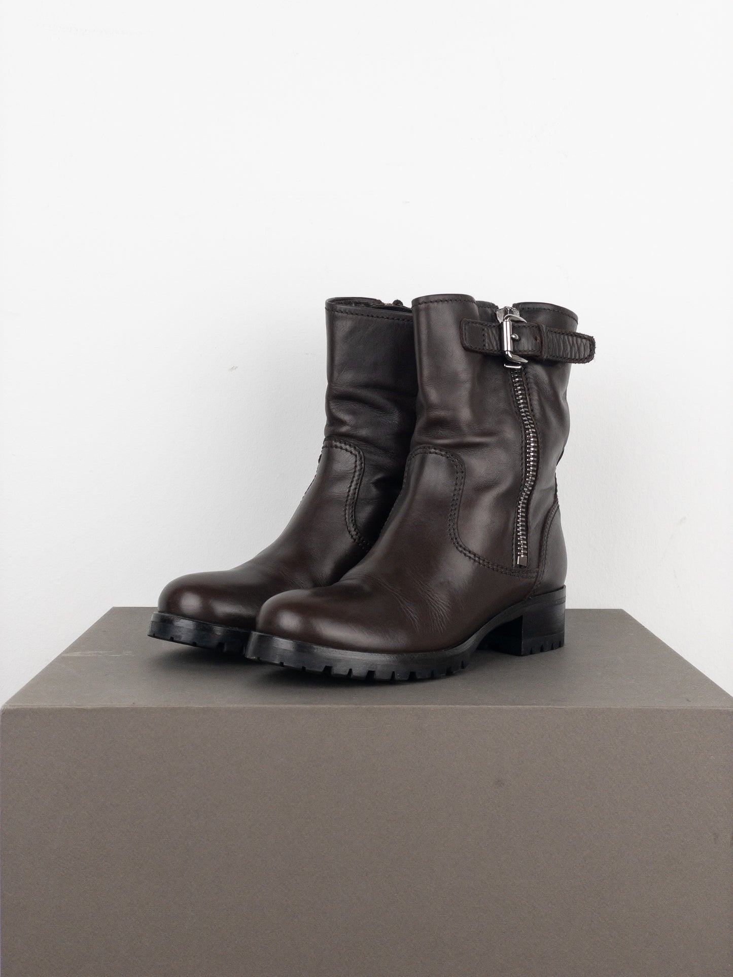 Prada AW99 Lugsole Biker Ankle Work Boots
