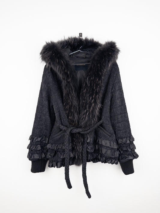 Roberto Cavalli 2000s Shirring Ruffle Fur Puffer Jacket