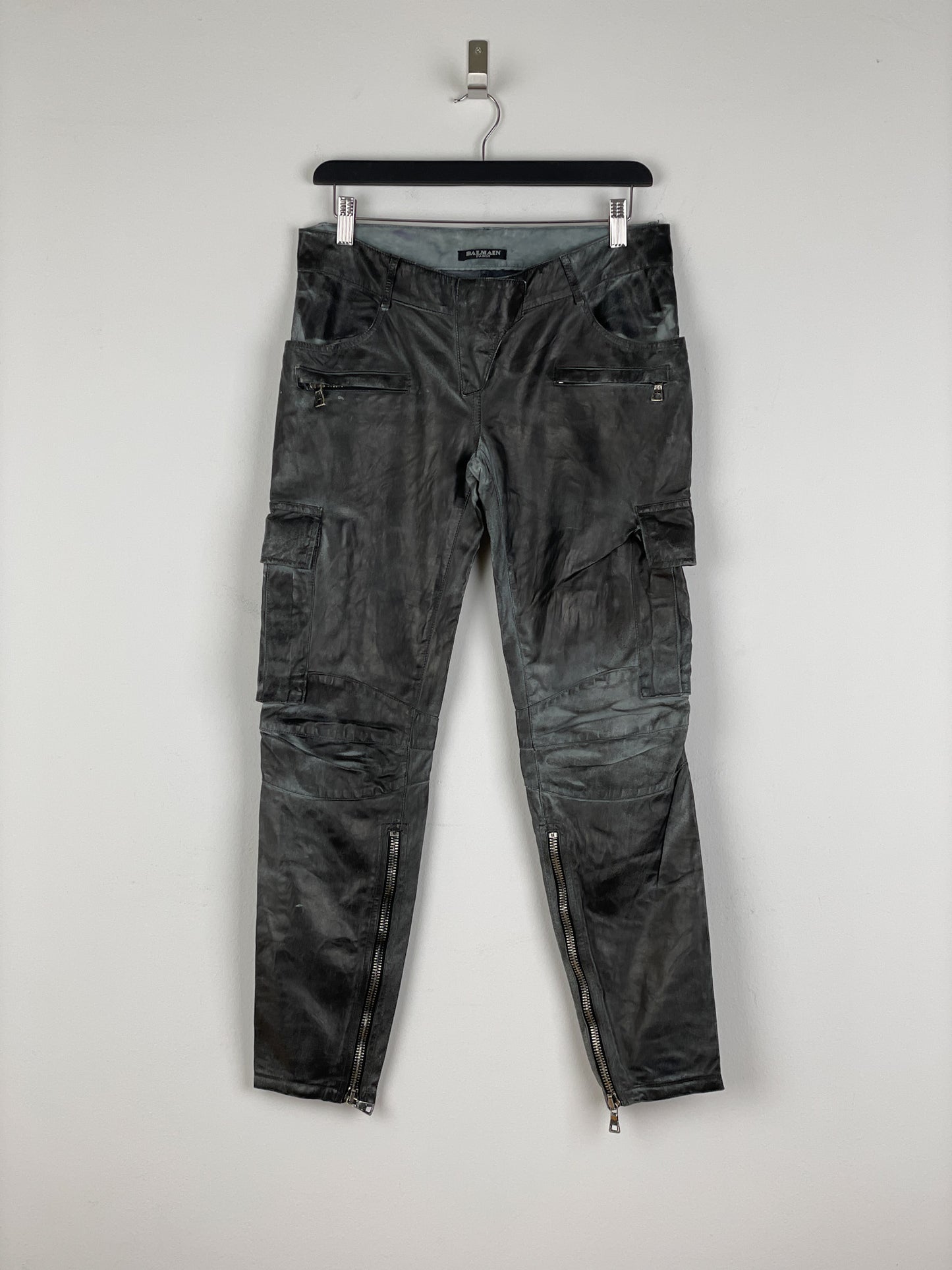 Balmain Decarnin Leather Cargo Biker Pants