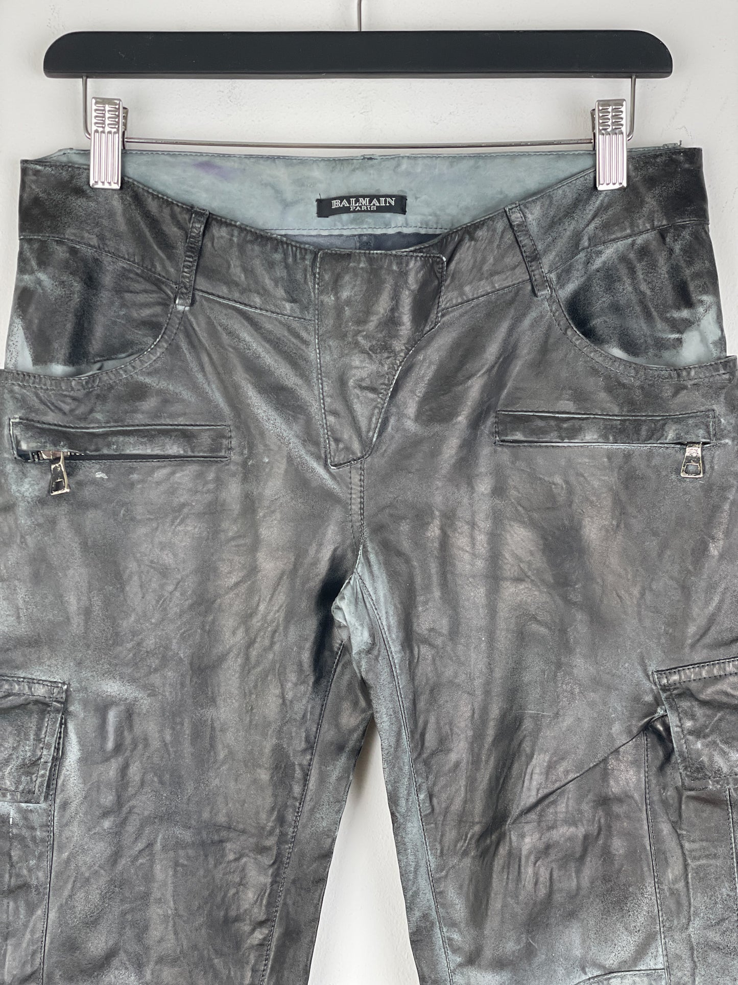 Balmain Decarnin Leather Cargo Biker Pants