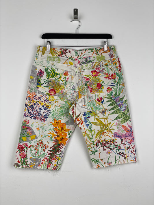 Helmut Lang SS05 Swiss Floral Print Denim Shorts