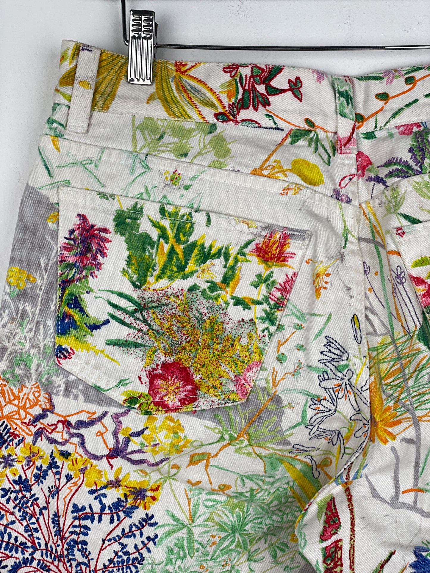 Helmut Lang SS05 Swiss Floral Print Denim Shorts