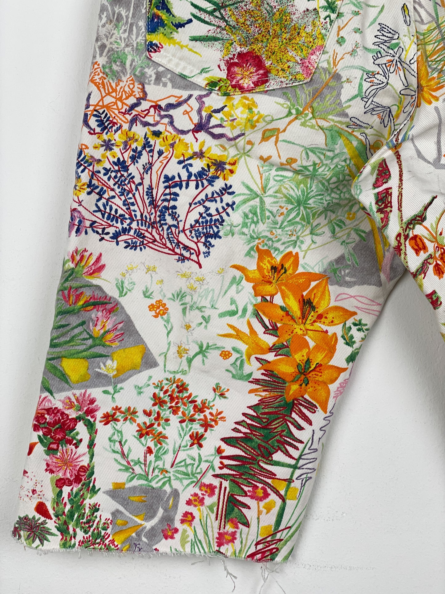 Helmut Lang SS05 Swiss Floral Print Denim Shorts