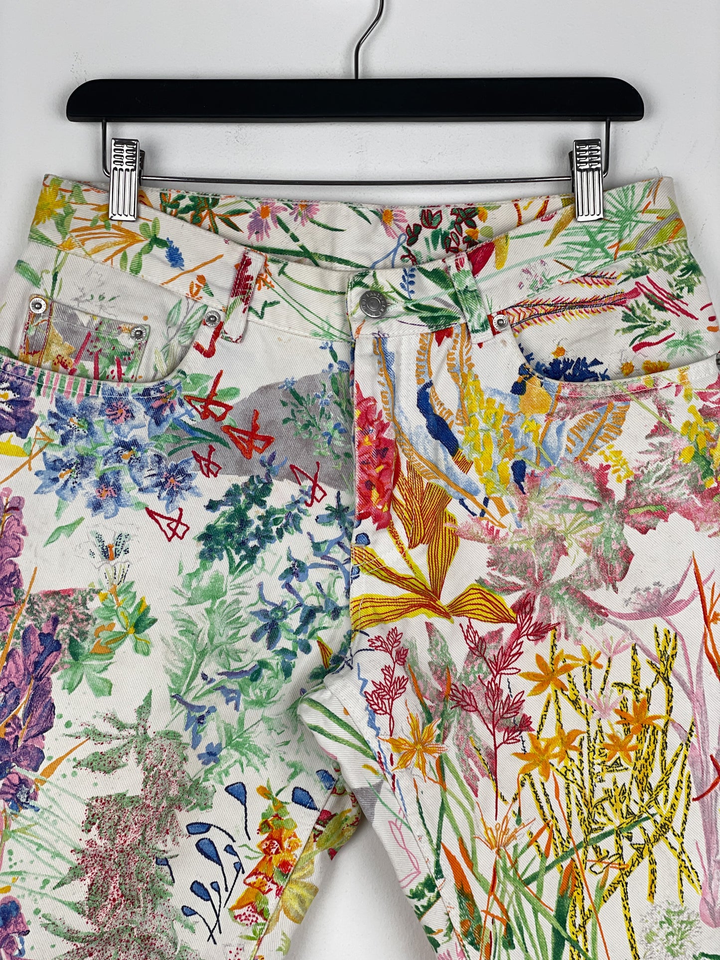 Helmut Lang SS05 Swiss Floral Print Denim Shorts