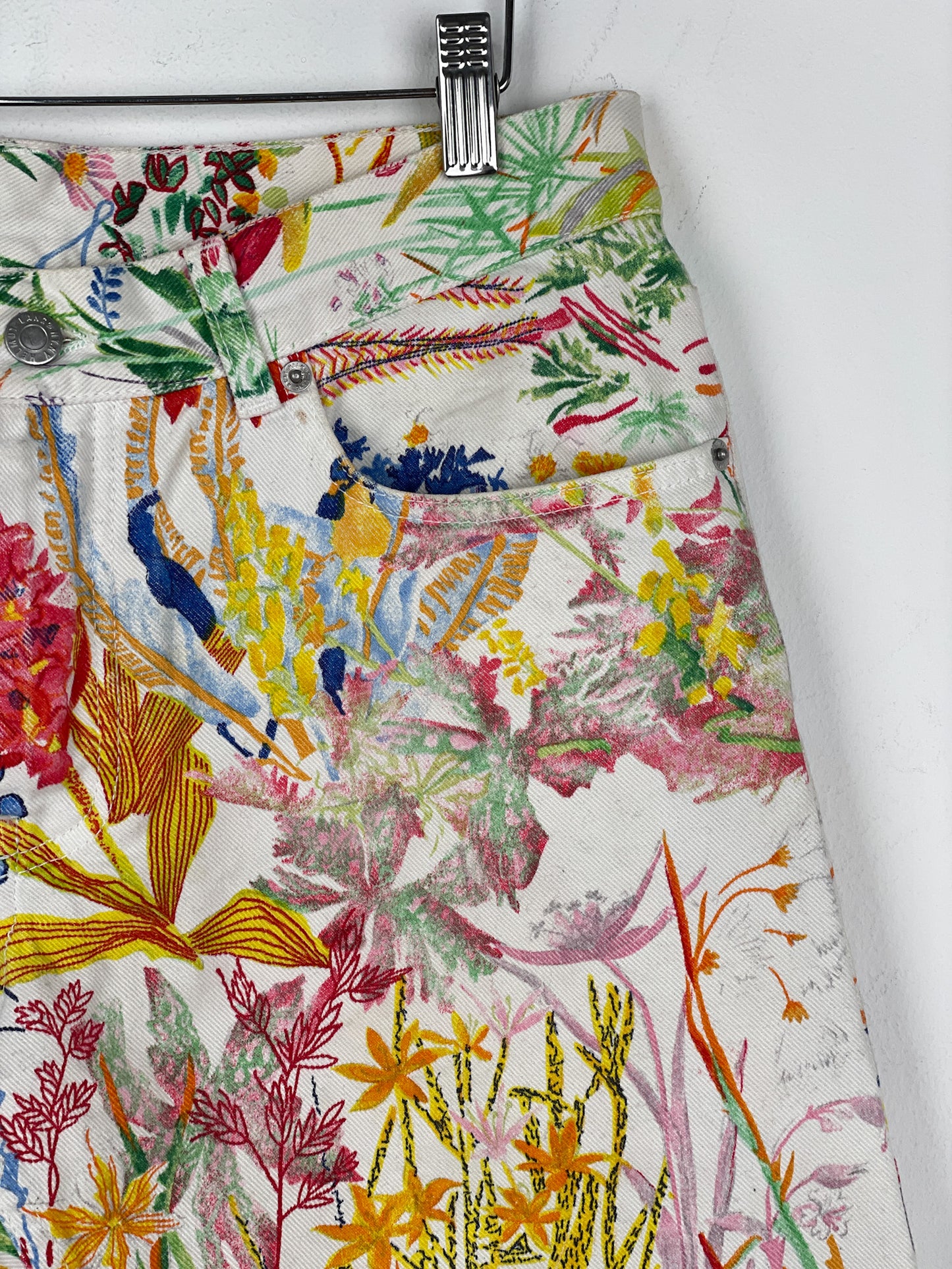 Helmut Lang SS05 Swiss Floral Print Denim Shorts