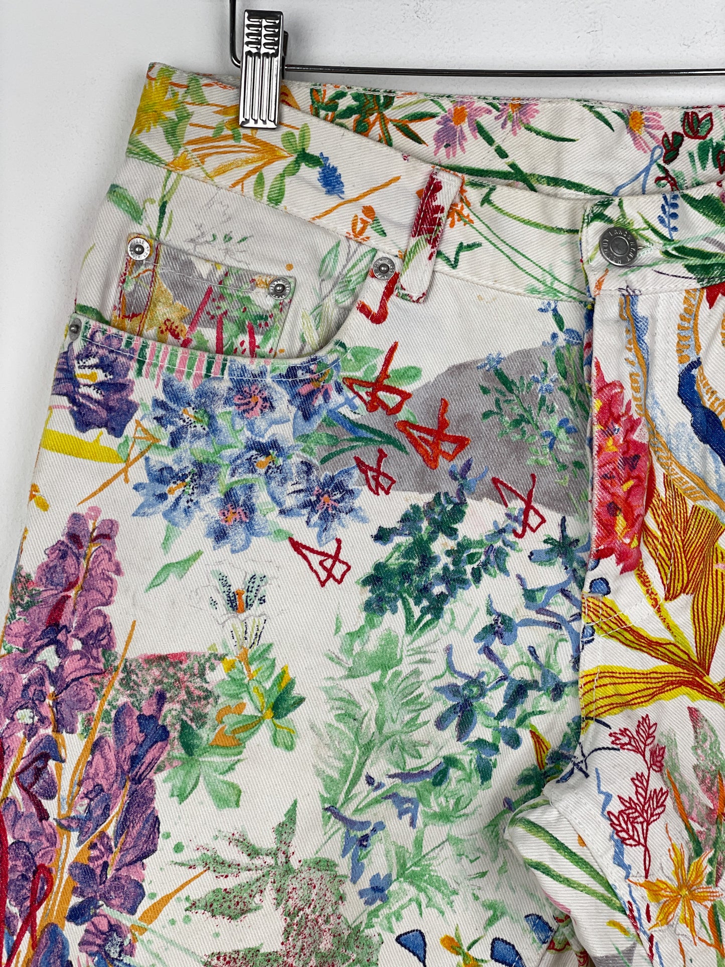 Helmut Lang SS05 Swiss Floral Print Denim Shorts