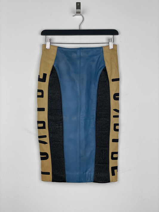 Jean Paul Gaultier AW86 'Russian Constructivist' Leather Biker Pencil Skirt