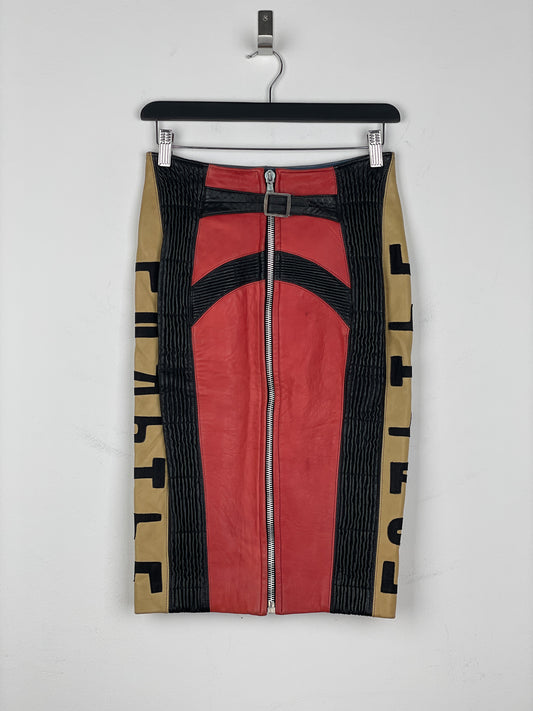 Jean Paul Gaultier AW86 'Russian Constructivist' Leather Biker Pencil Skirt