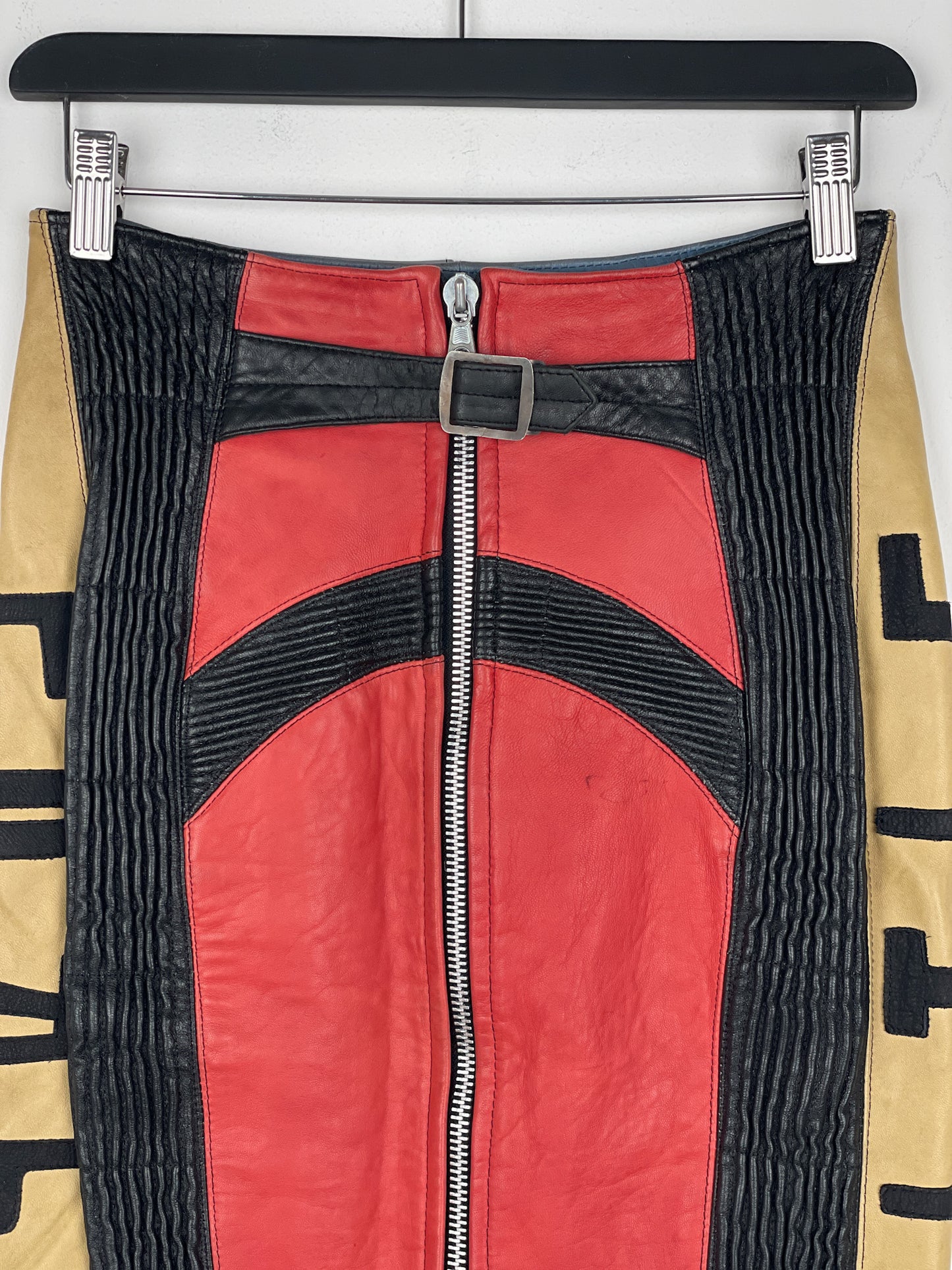 Jean Paul Gaultier AW86 'Russian Constructivist' Leather Biker Pencil Skirt