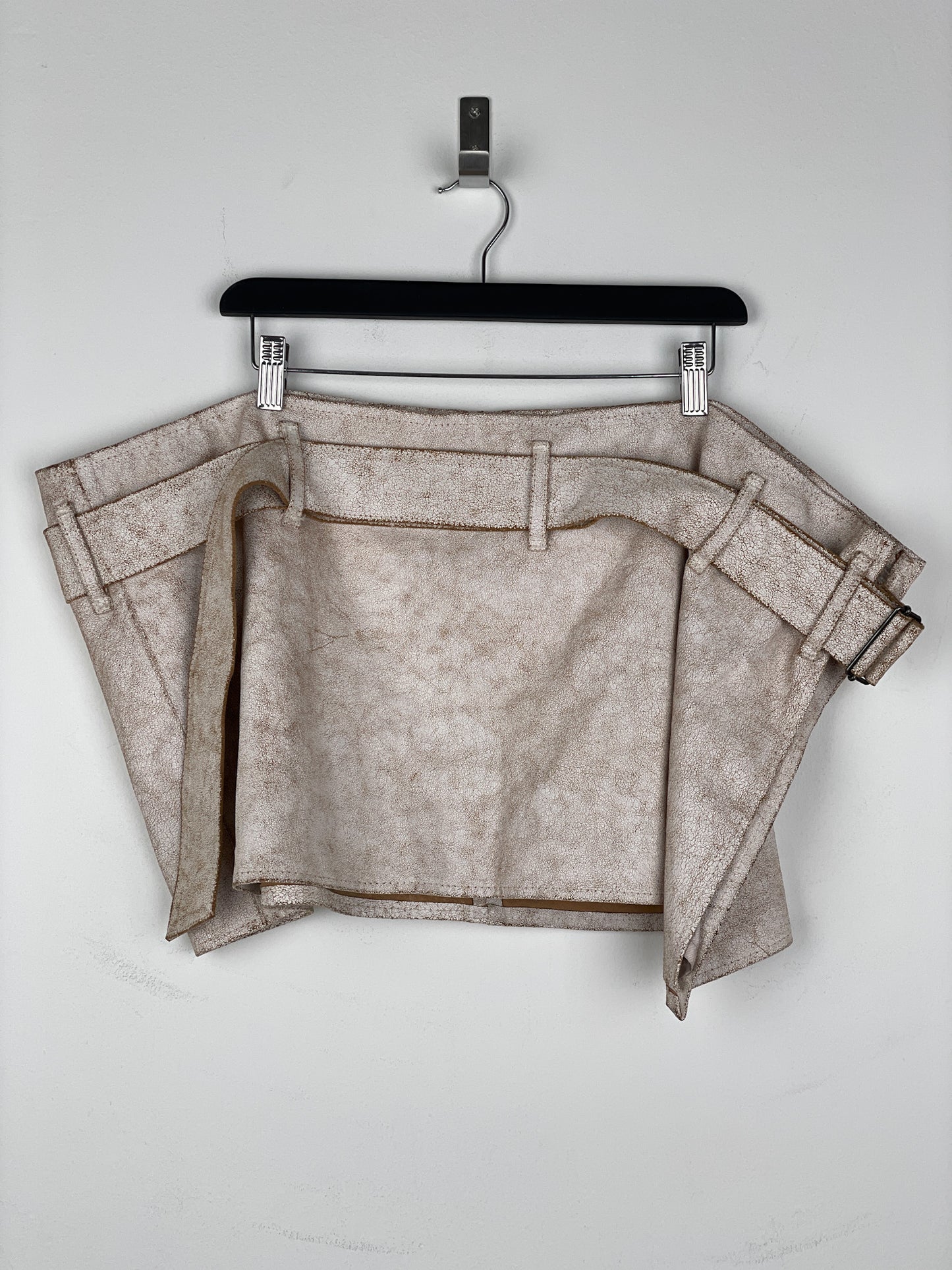 Ann Demeulemeester SS02 Cracked White Paint Leather Skirt