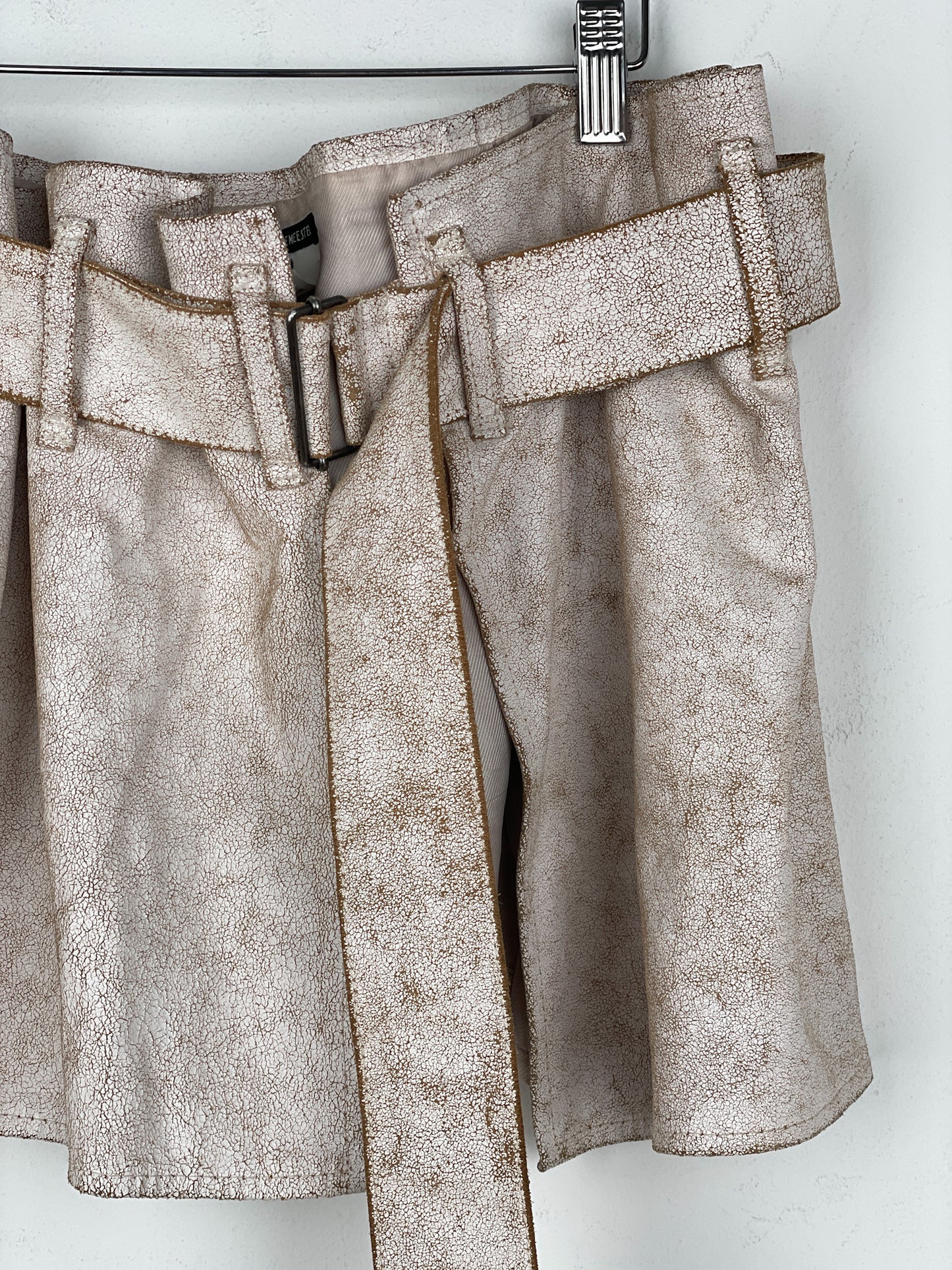 Ann Demeulemeester SS02 Cracked White Paint Leather Skirt