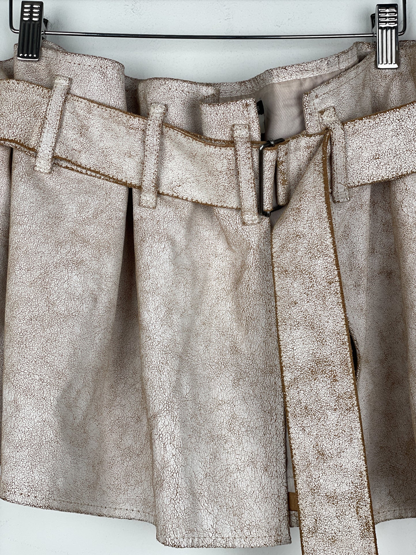 Ann Demeulemeester SS02 Cracked White Paint Leather Skirt
