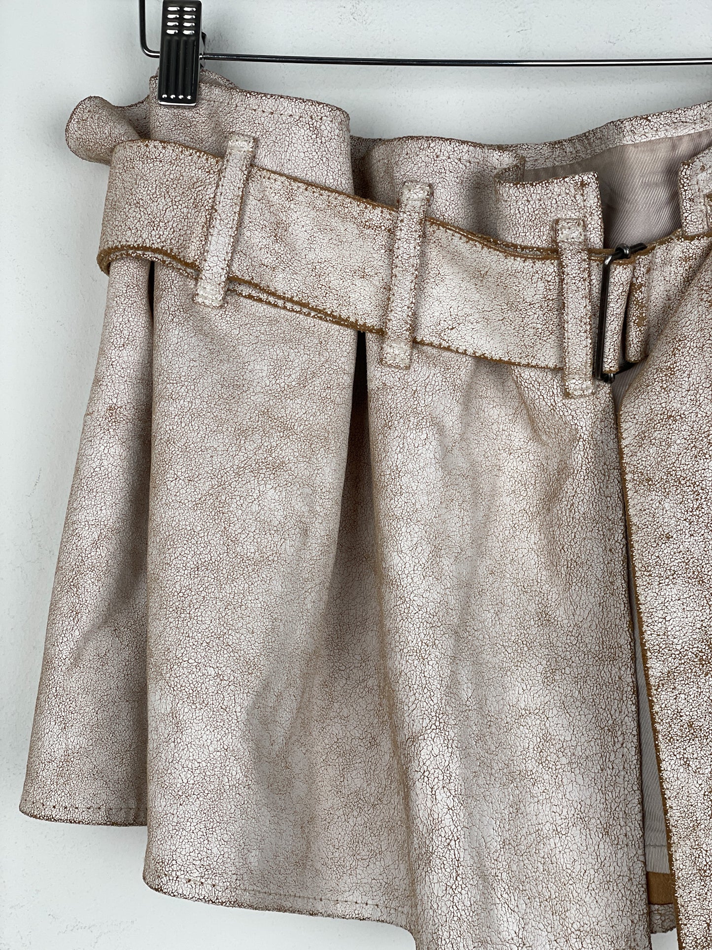 Ann Demeulemeester SS02 Cracked White Paint Leather Skirt