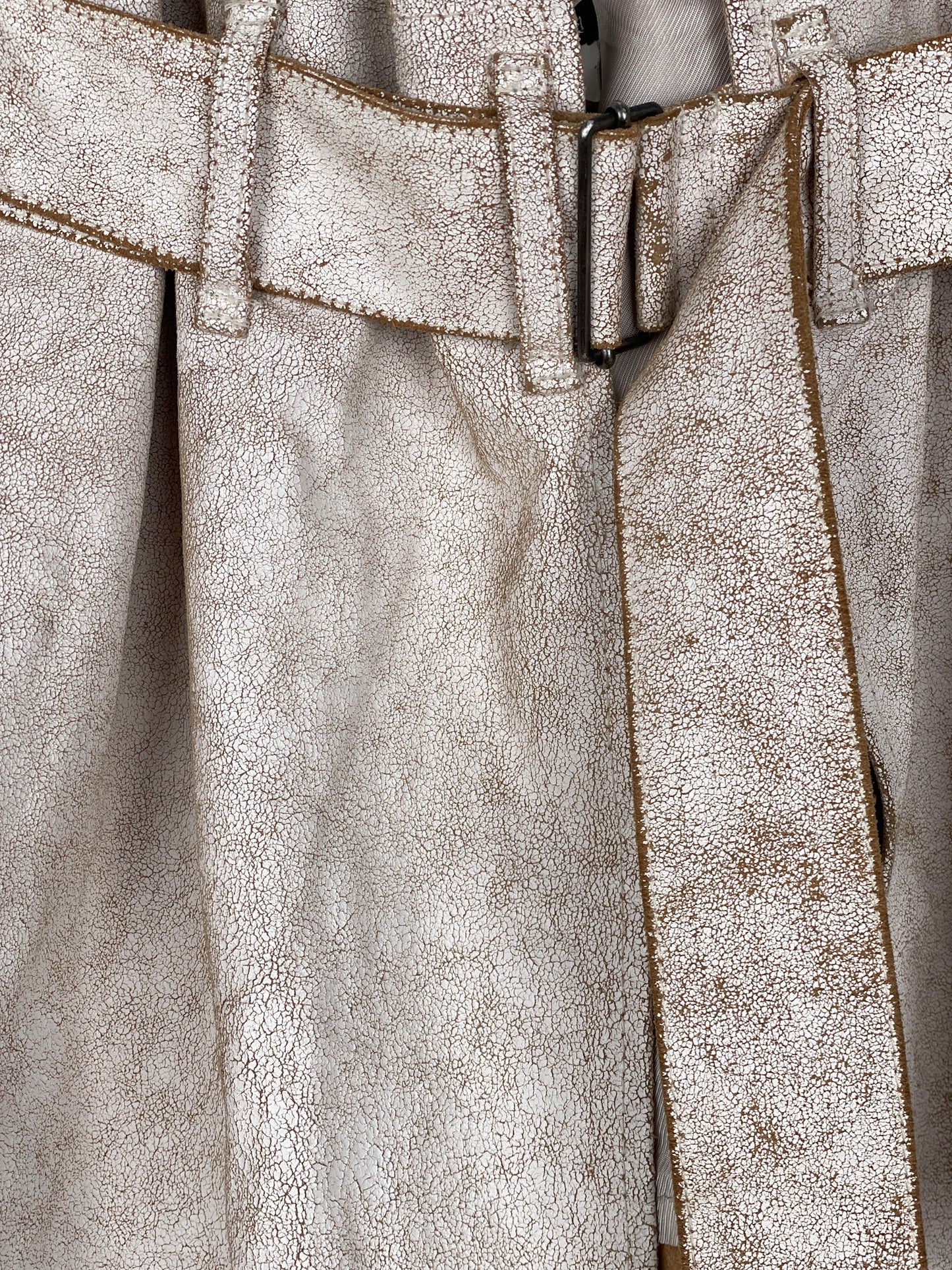 Ann Demeulemeester SS02 Cracked White Paint Leather Skirt