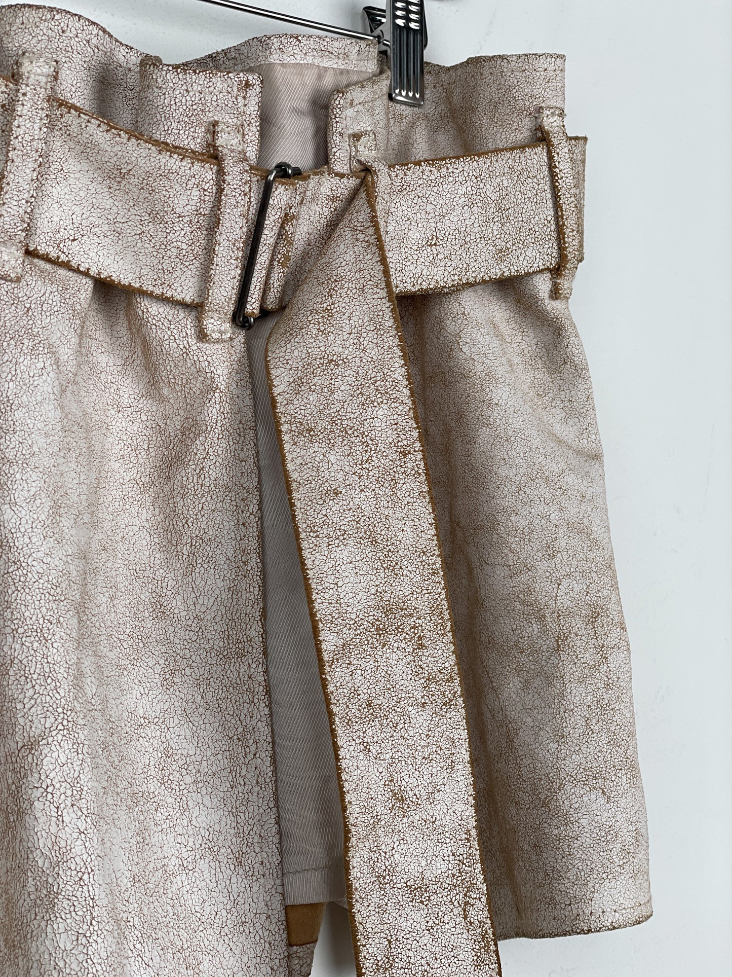 Ann Demeulemeester SS02 Cracked White Paint Leather Skirt