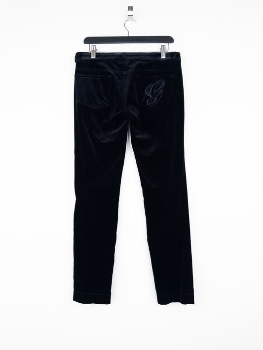 Gucci by Tom Ford AW01 Logo-Embroidered Flared Velvet Pants