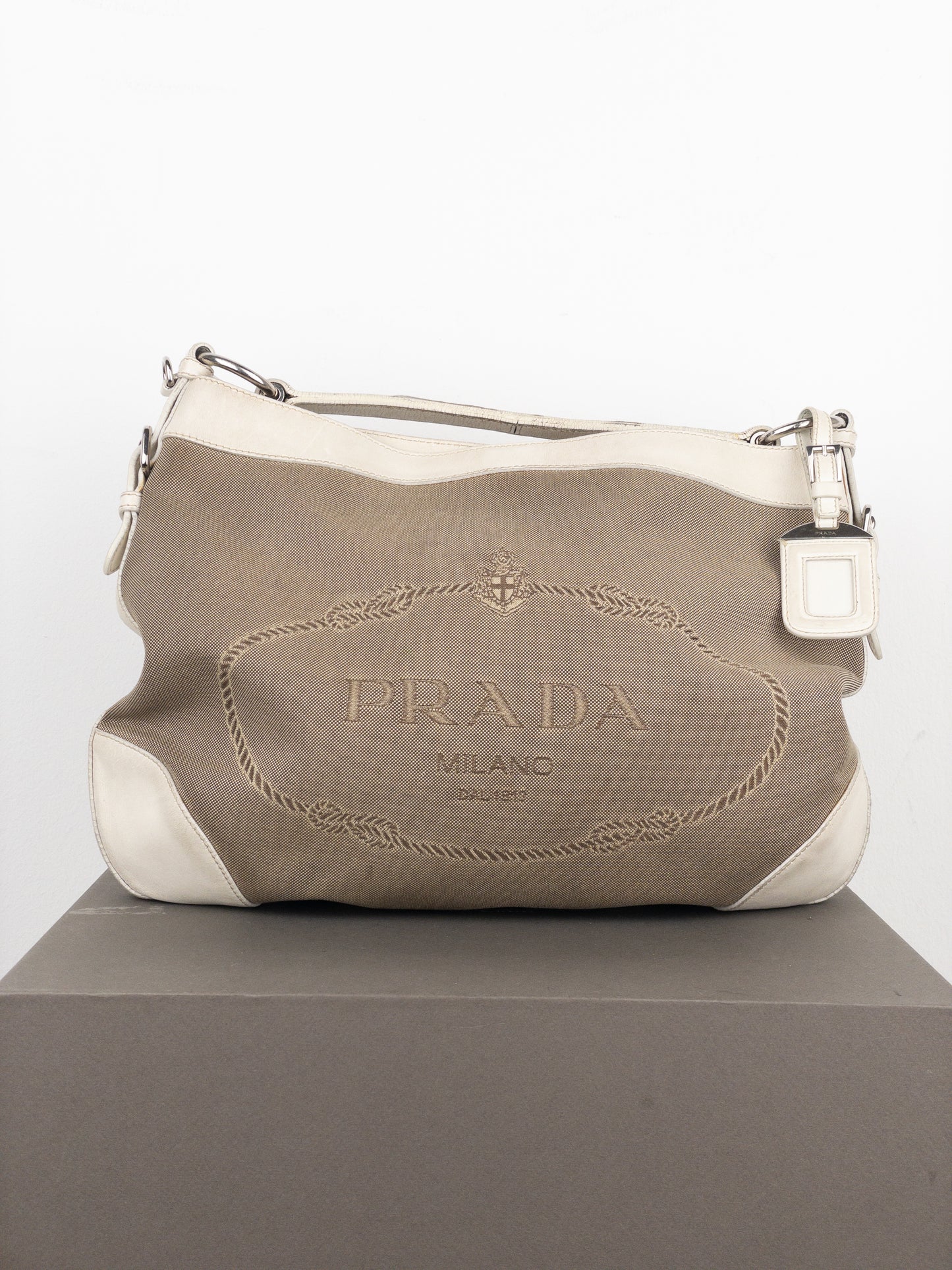 Prada 2000s Jacquard Canvas Hobo Shoulder Bag