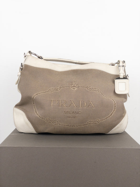 Prada 2000s Jacquard Canvas Hobo Shoulder Bag