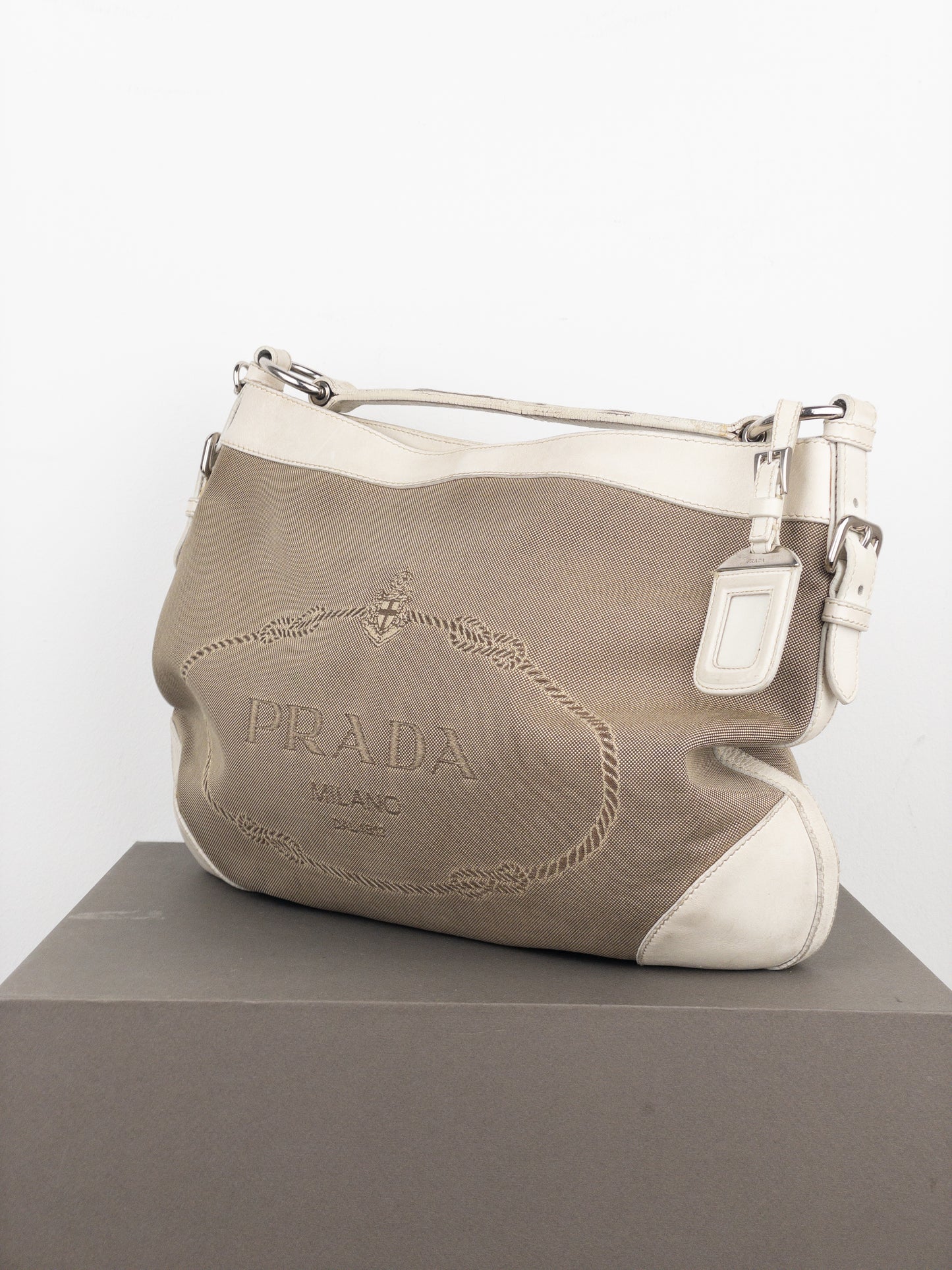 Prada 2000s Jacquard Canvas Hobo Shoulder Bag