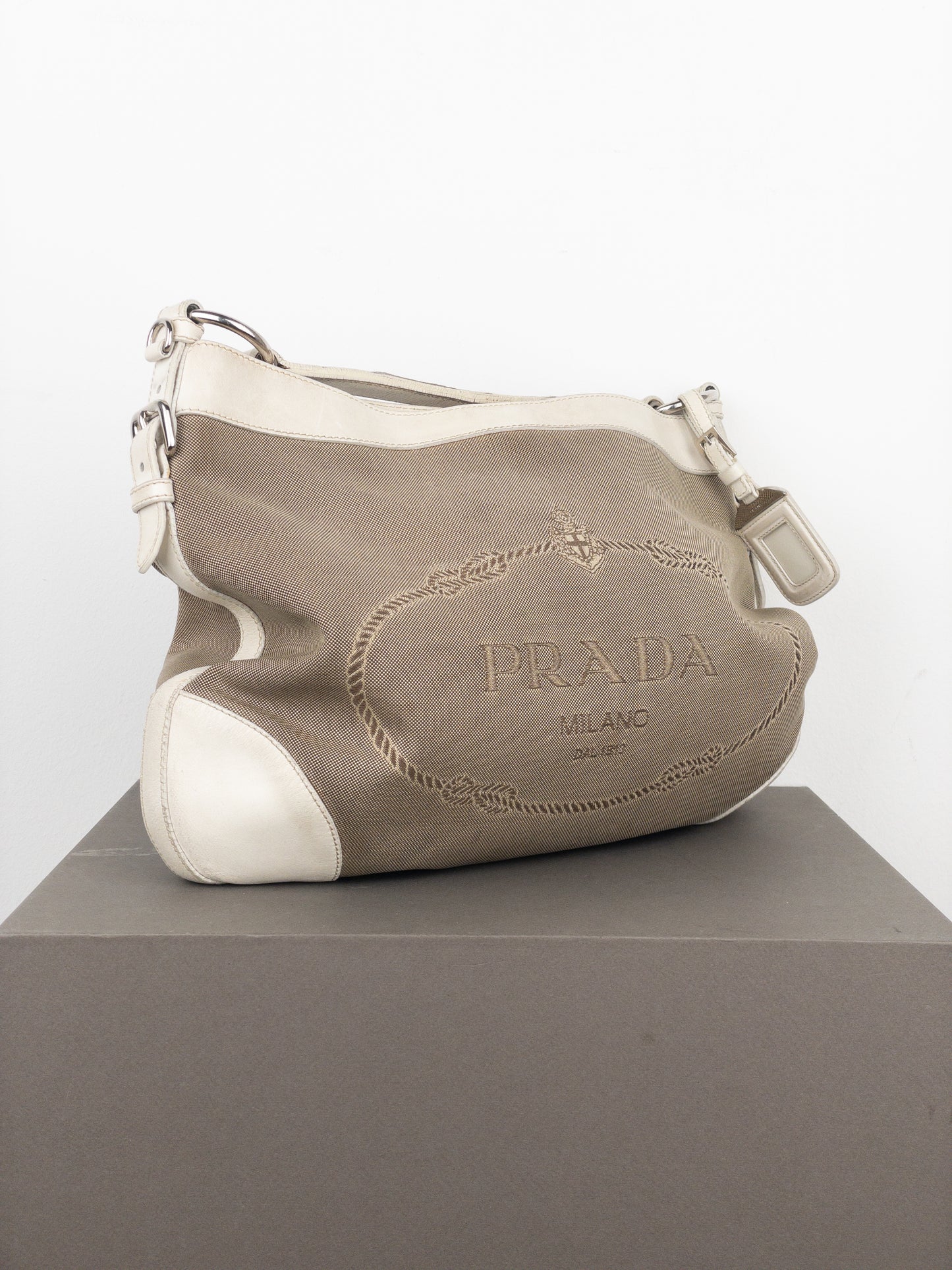 Prada 2000s Jacquard Canvas Hobo Shoulder Bag