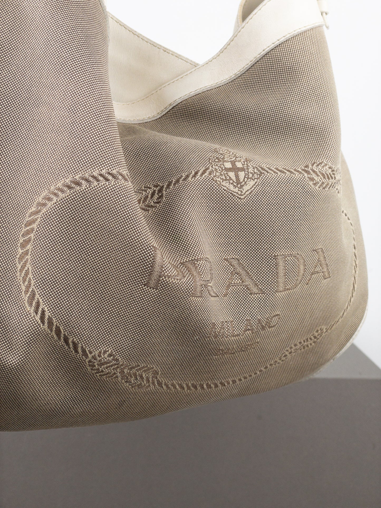 Prada 2000s Jacquard Canvas Hobo Shoulder Bag