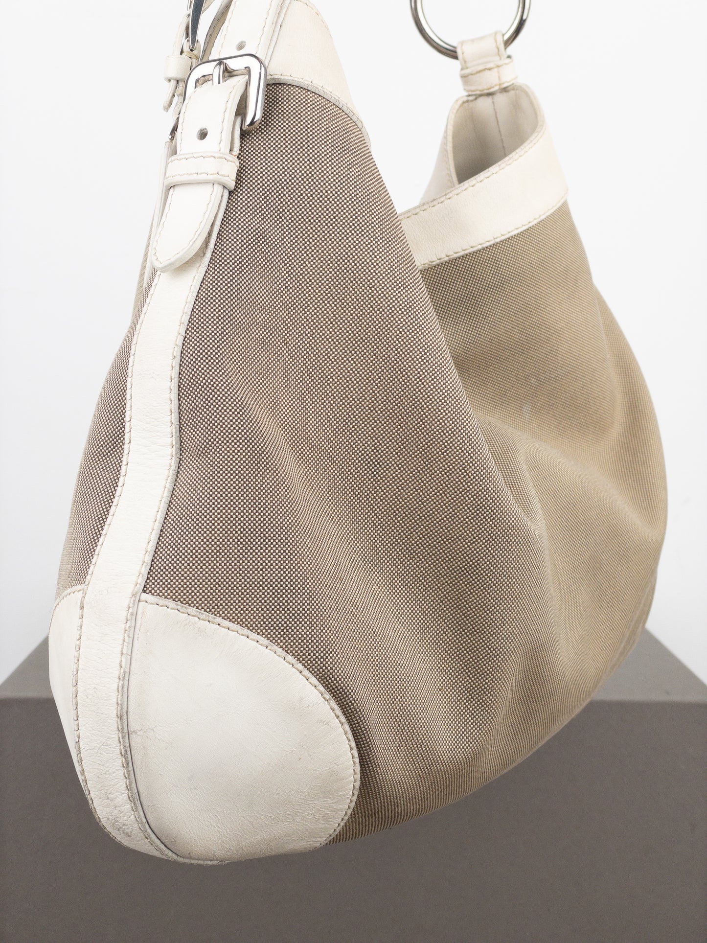 Prada 2000s Jacquard Canvas Hobo Shoulder Bag