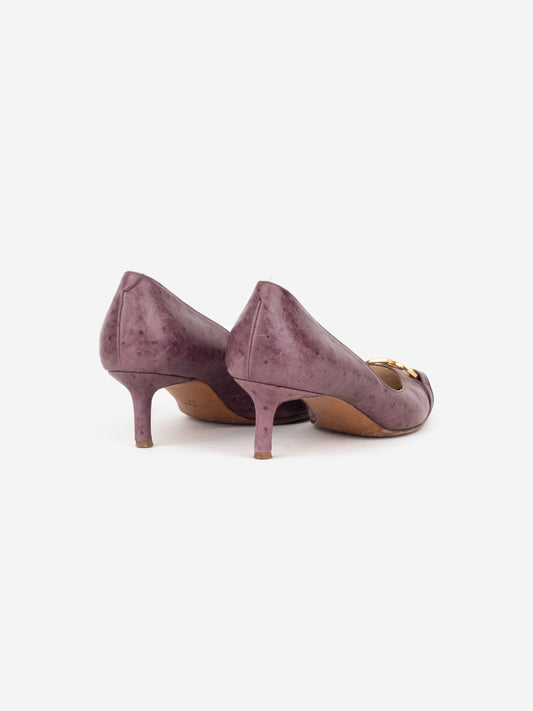 Dior by Galliano 2000s Ostrich Metal Toe Pump Kitten Heels