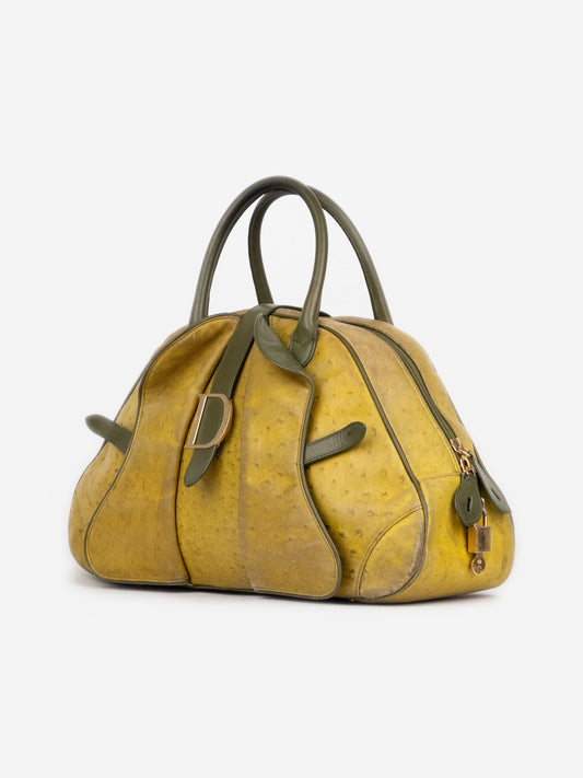 Dior by Galliano AW00 Limited Edition Ostrich Saddle Bowling Shoulder Bag