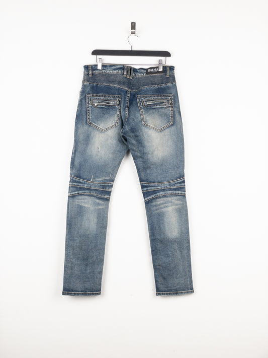 Balmain Repaired Biker Denim Jeans