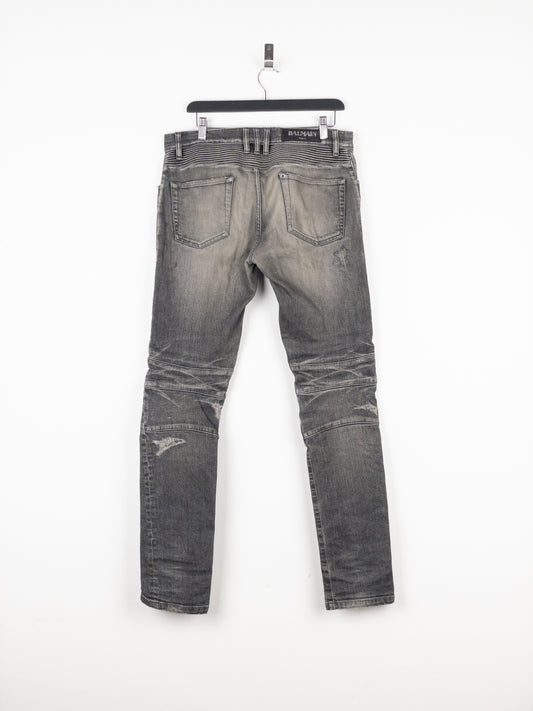 Balmain Dirt-Wash Distressed Biker Denim Jeans