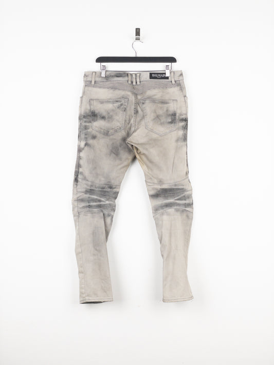Balmain Dirtwash Padded Biker Denim Jeans