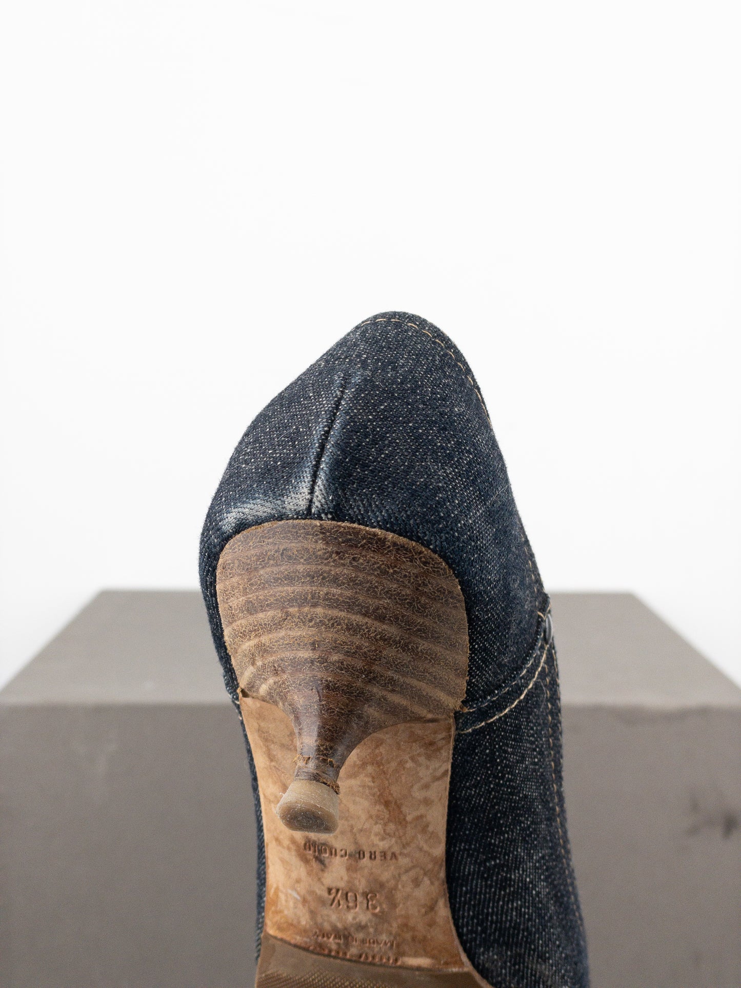 Miu Miu 2000s Square Toe Denim Kitten Pump Heels