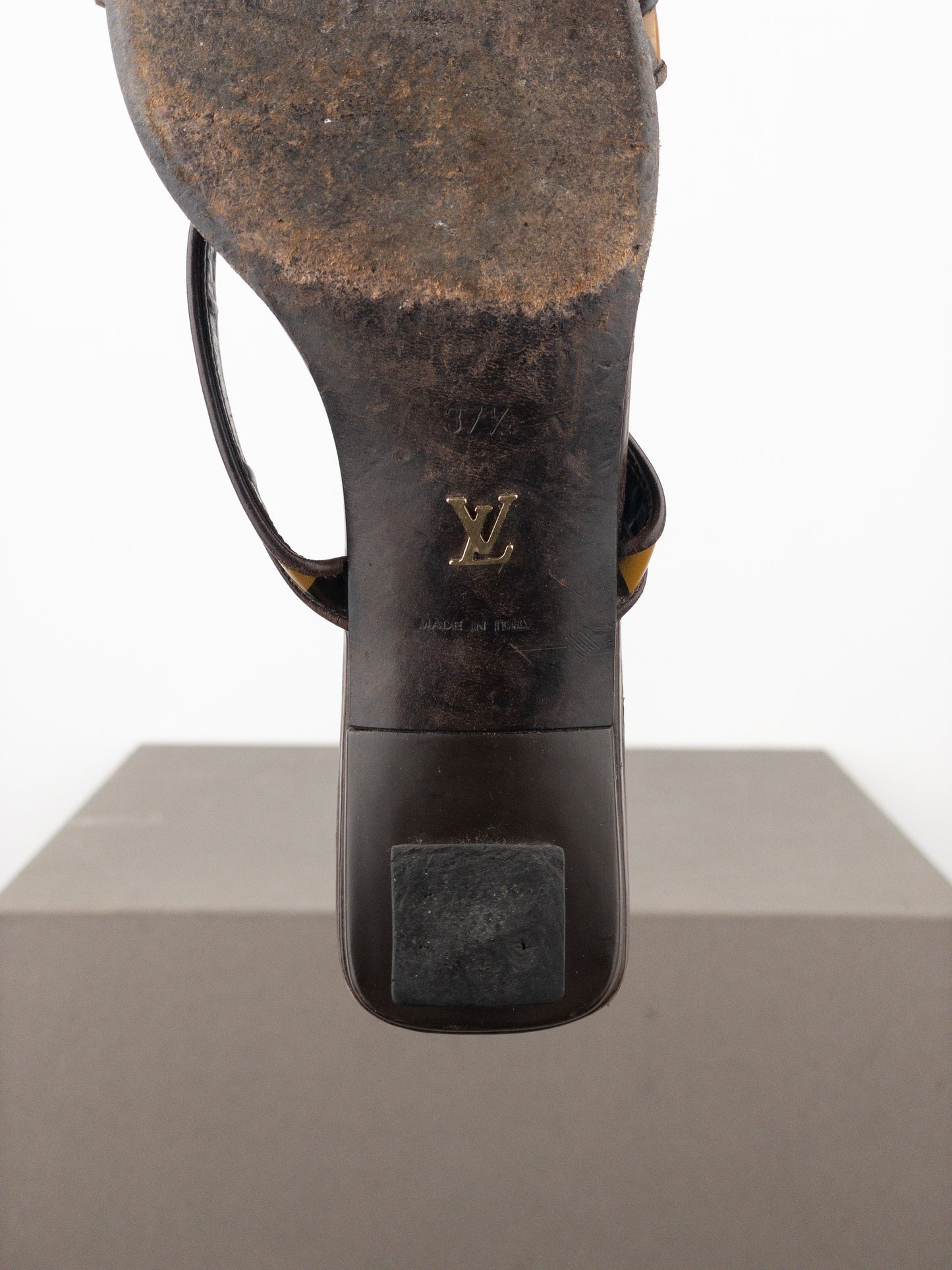 Louis Vuitton 2000s Square Toe Damier Check Sandal Mule Heels