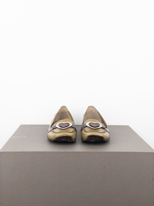 Prada SS00 Square Toe Metal Heart Loafers