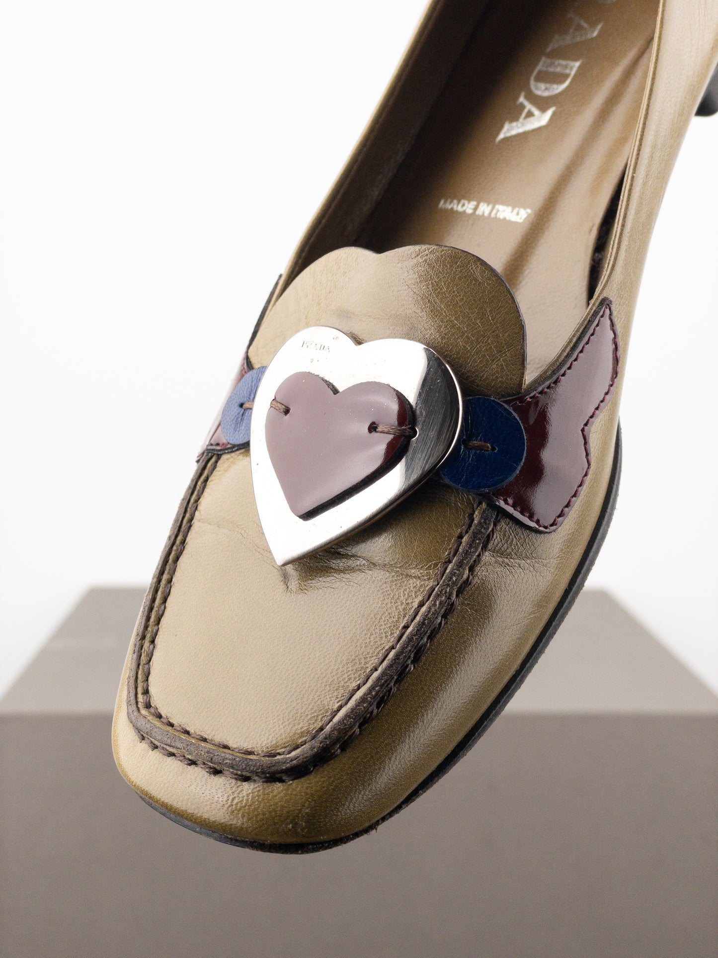 Prada SS00 Square Toe Metal Heart Loafers