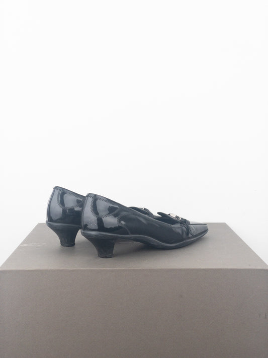 Prada 2000s Square Toe Buckle Loafer Pump Kitten Heels