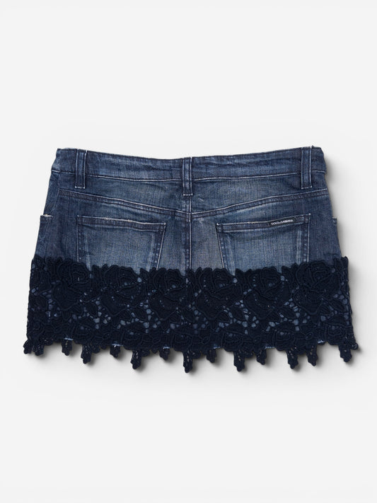 Dolce & Gabbana 2000s Floral Lace Trim Denim Mini Skirt – photo 2