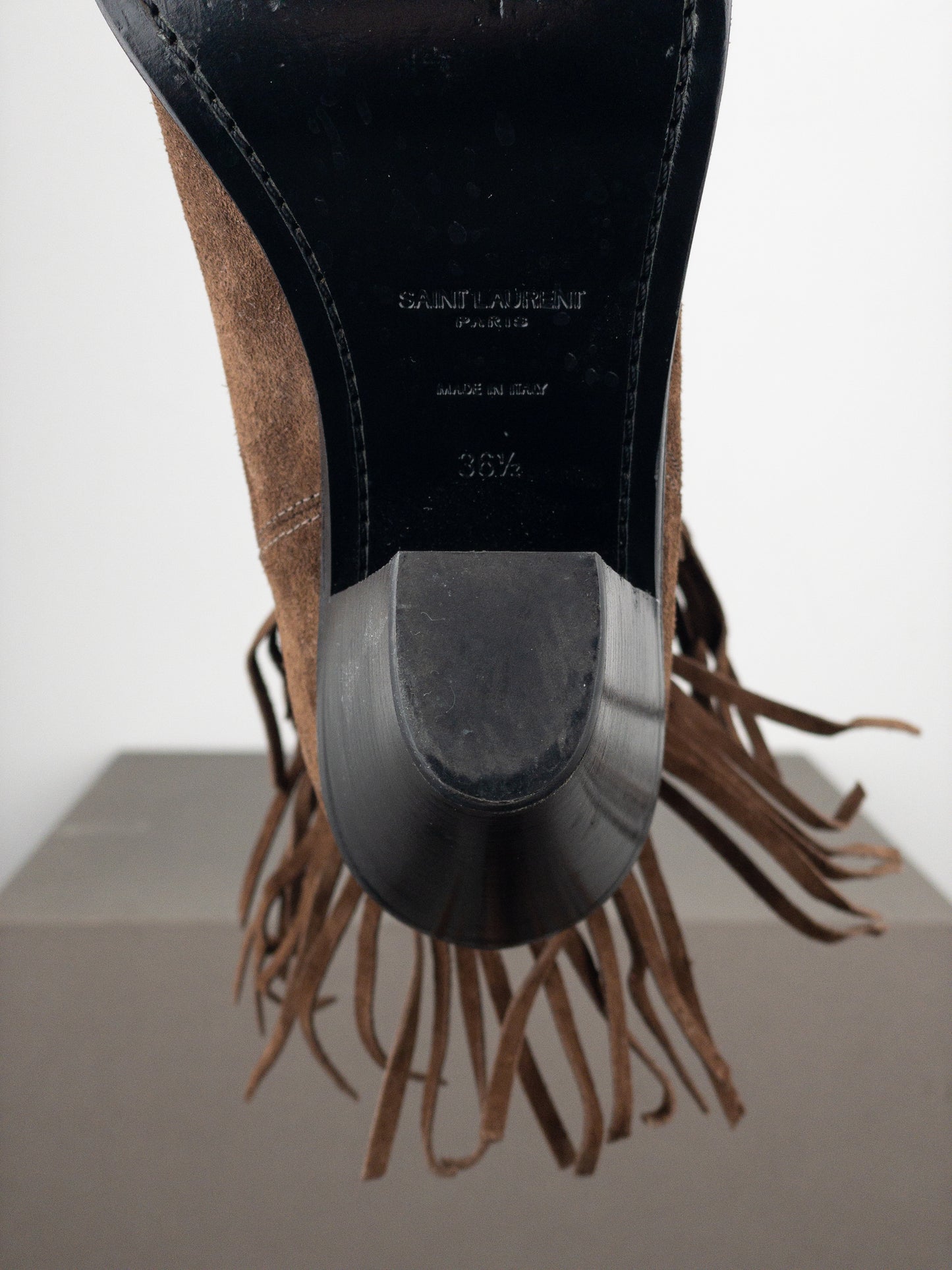 Saint Laurent ‘Curtis’ Suede Fringe Western Ankle Boots