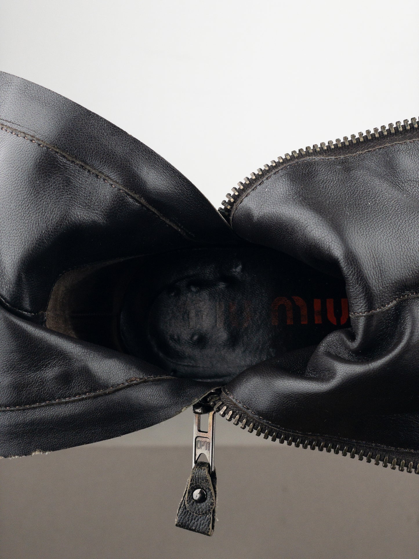 Miu Miu AW01 Double Side-Zip Cracked Leather Ankle Heel Boots