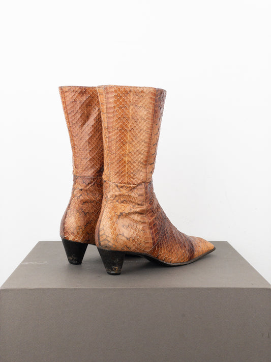 Miu Miu AW98 Square-Toe Python Snakeskin Kitten Heel Ankle Boots