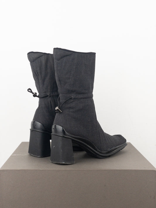 Prada AW99 Square Toe Bungee-Cord Ankle Heel Boots