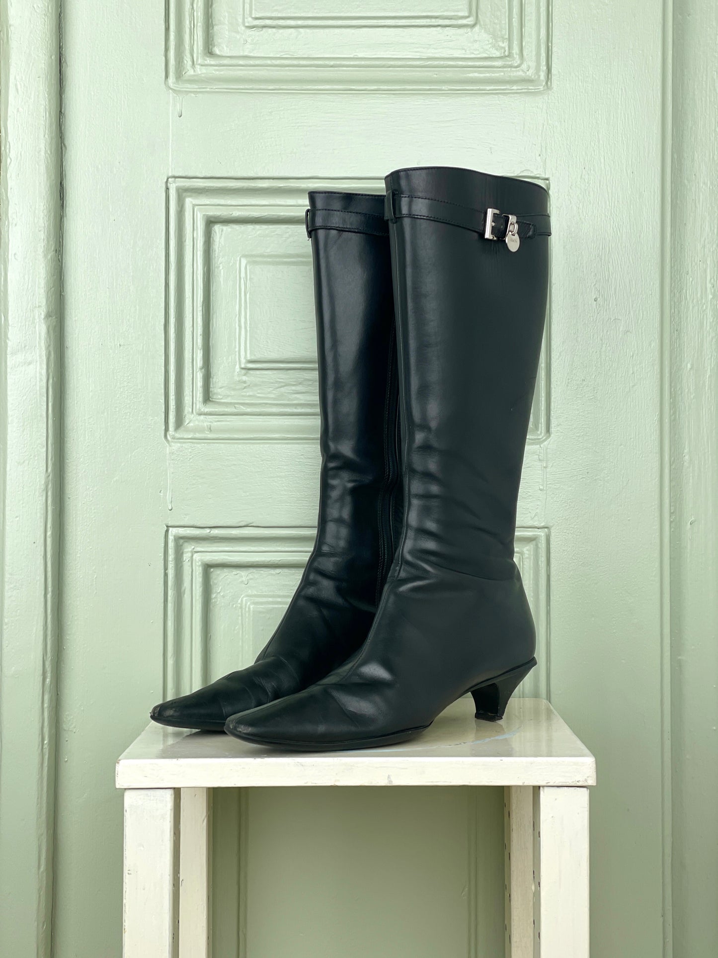 Prada 2000s Kitten Heel Buckle Boots