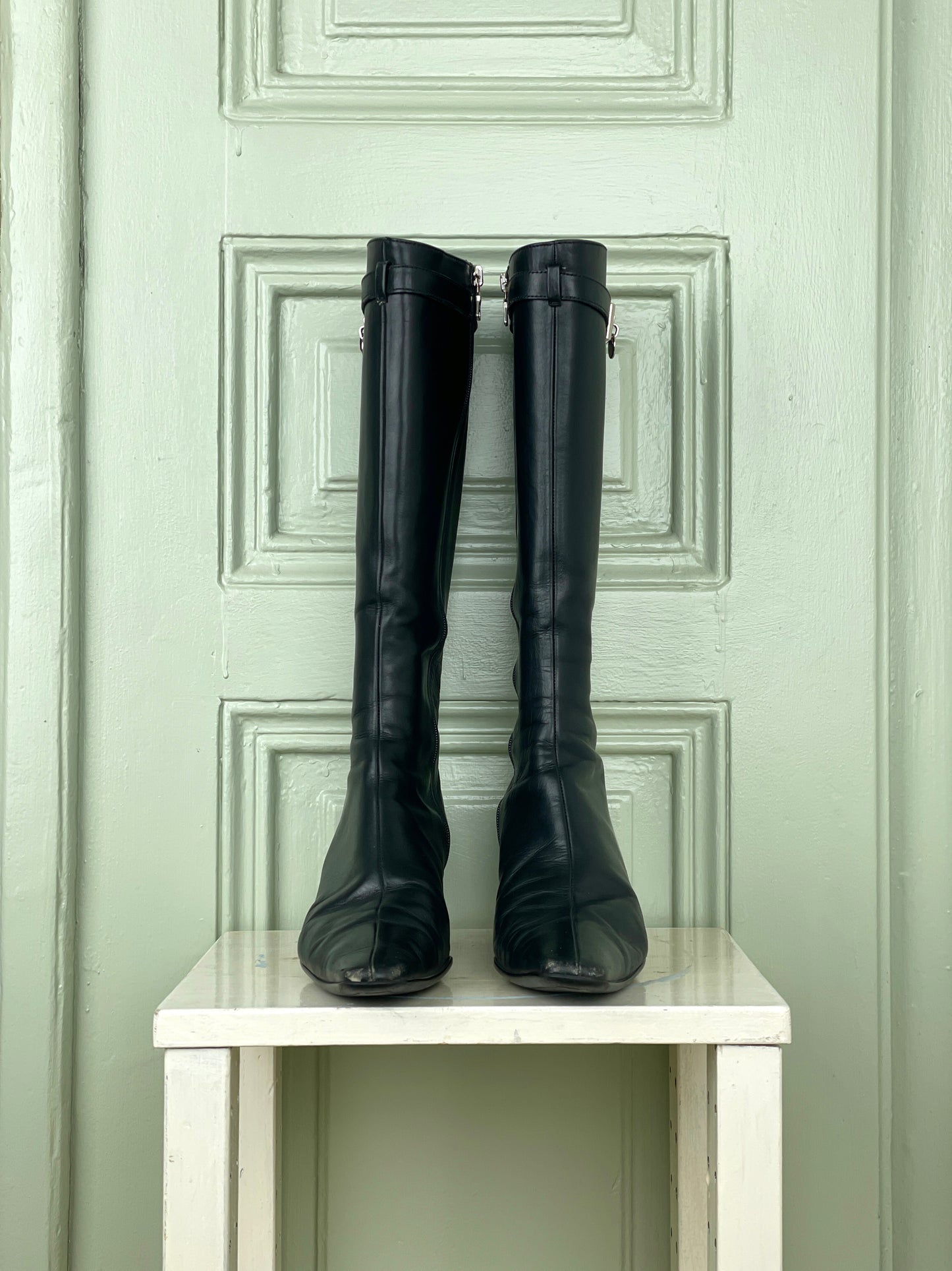 Prada 2000s Kitten Heel Buckle Boots