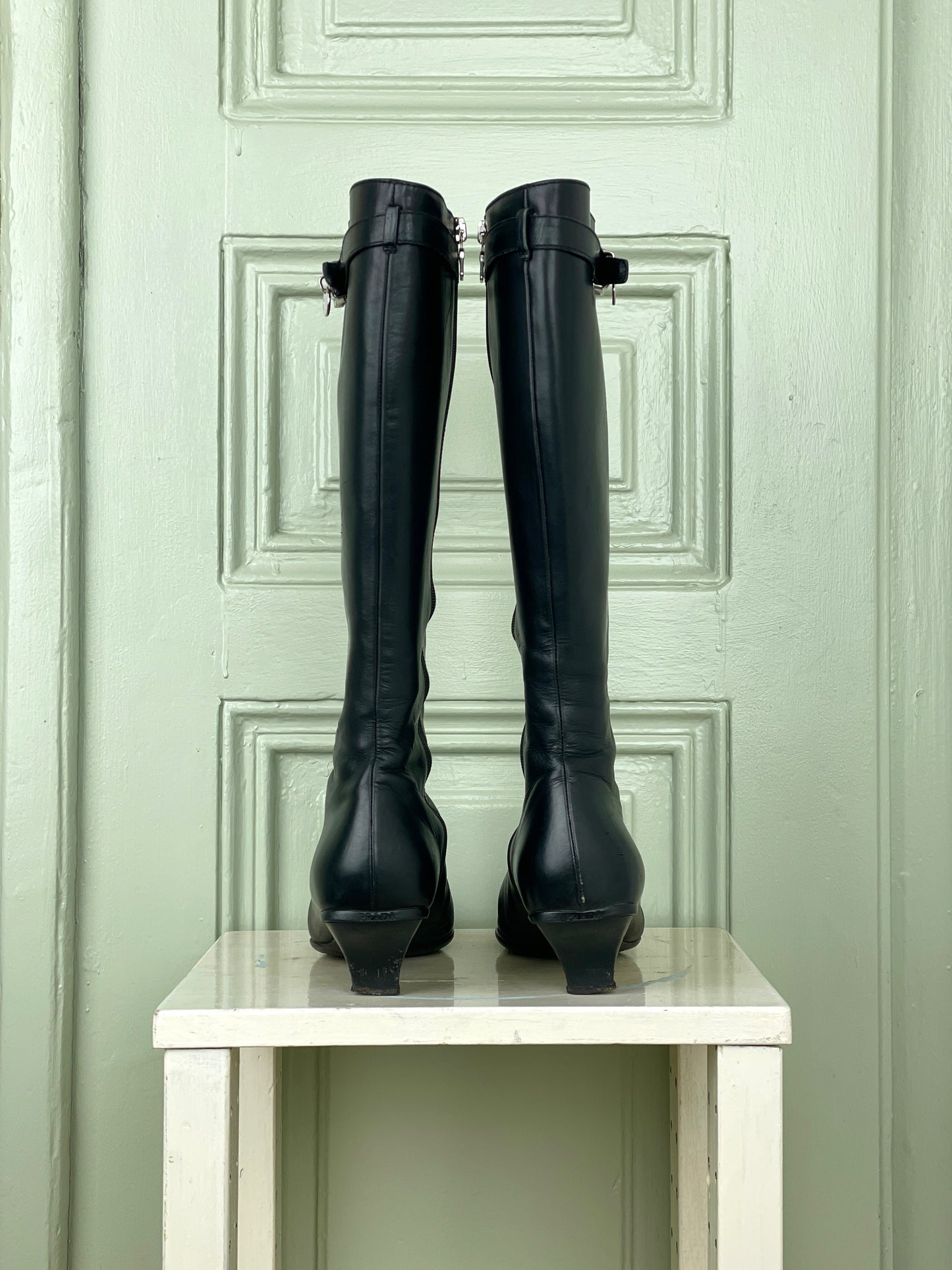 Prada 2000s Kitten Heel Buckle Boots