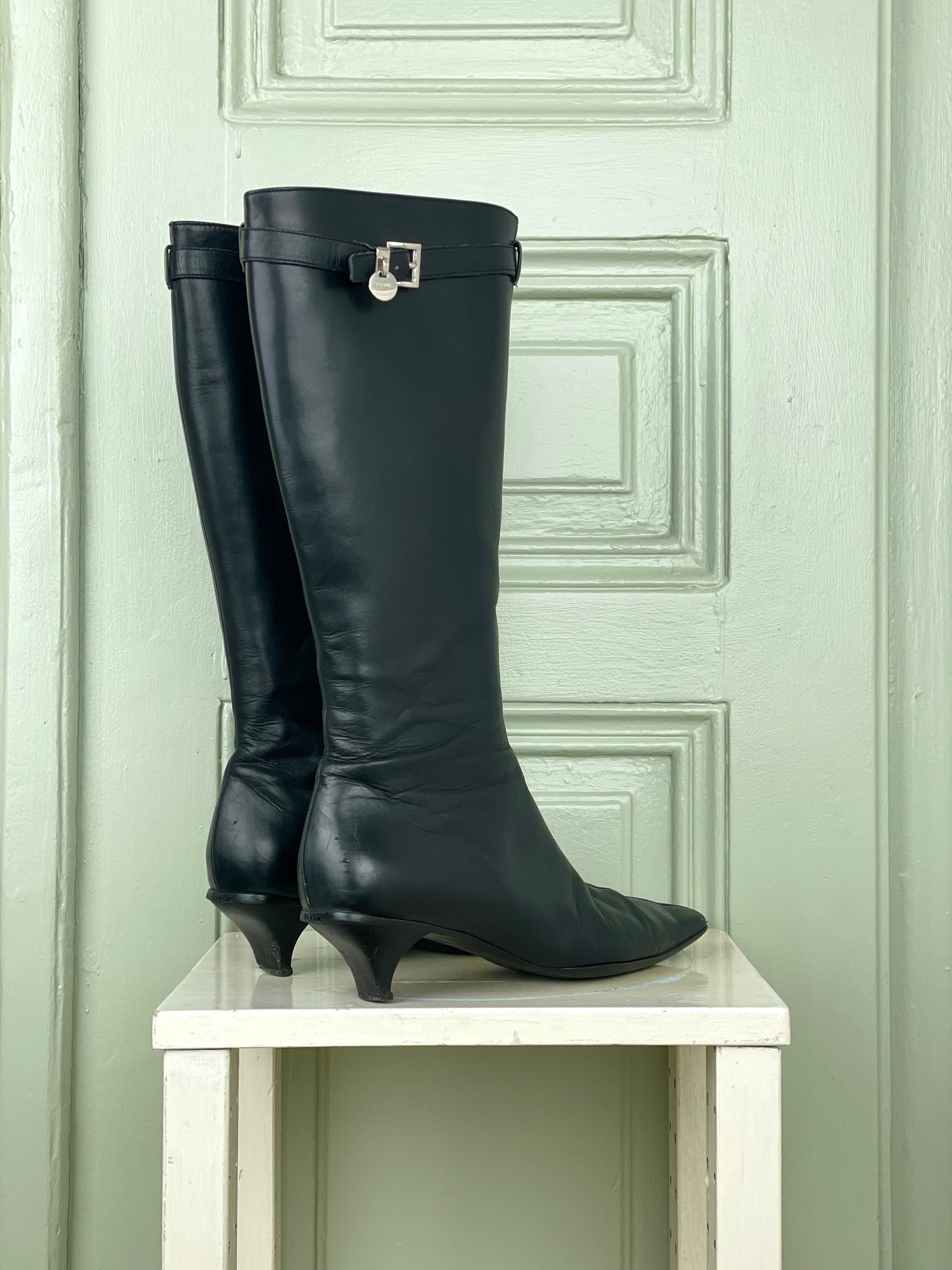 Prada 2000s Kitten Heel Buckle Boots