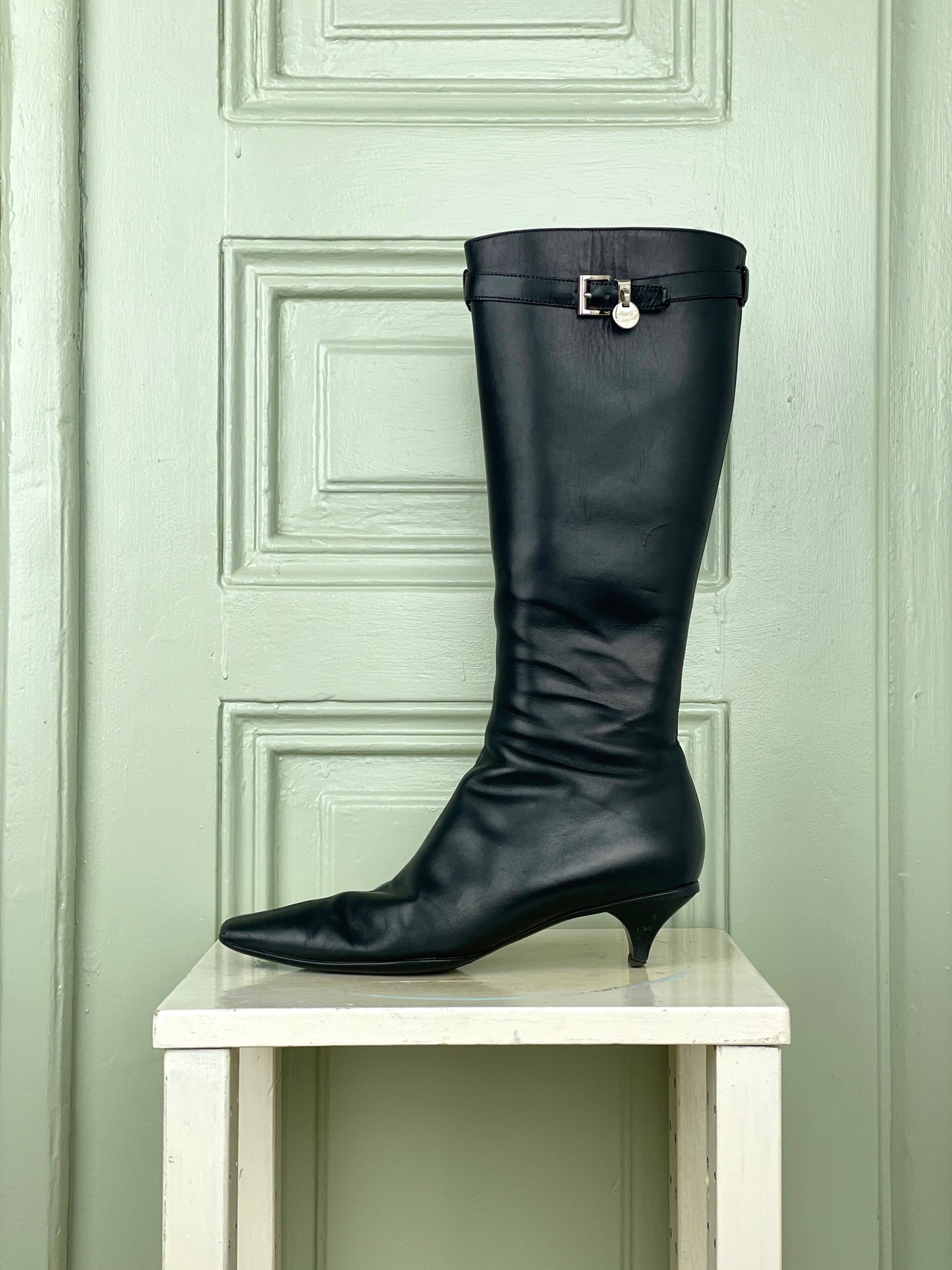 Prada 2000s Kitten Heel Buckle Boots