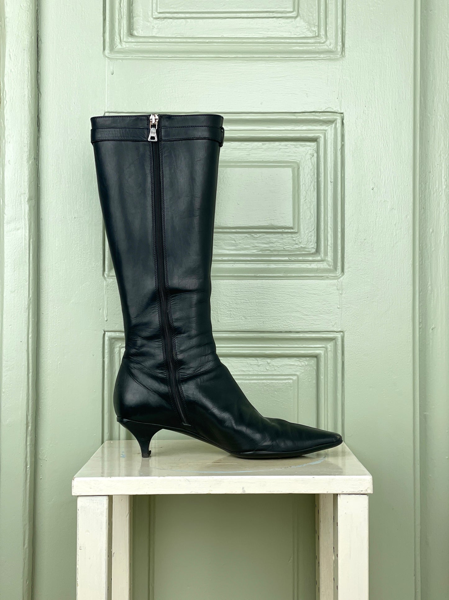 Prada 2000s Kitten Heel Buckle Boots