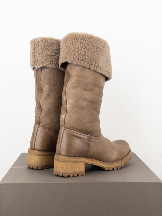 Prada AW11 Knee-High Shearling Paint Biker Moto Boots